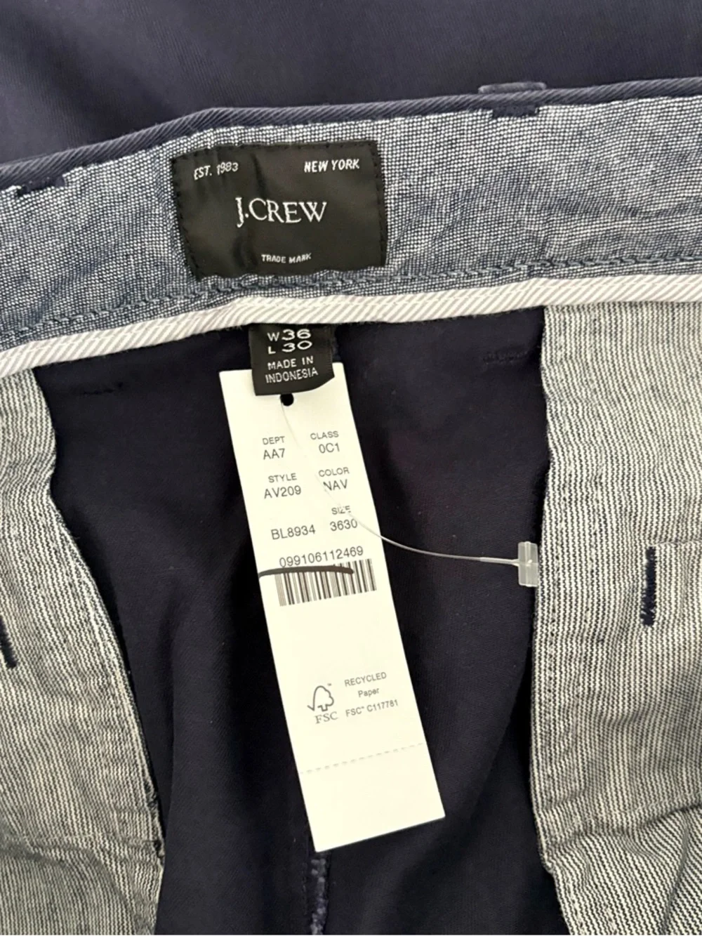 NWT J. Crew 1040 Athletic Tapered-fit Stretch Chino Pant Navy Blue
